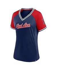 Fanatics Women's Navy Boston Red Sox Glitz Glam League Diva Raglan V-Neck T-Shirt