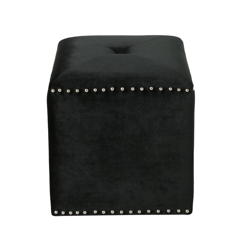 Streamdale Plush Velvet Square Ottoman with Studded Trim and Single Tuft