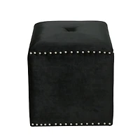 Streamdale Plush Velvet Square Ottoman with Studded Trim and Single Tuft