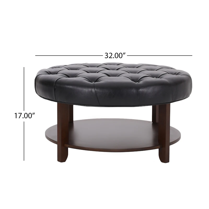 Streamdale Contemporary Faux Leather Tufted Ottoman with Open Shelf