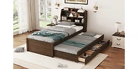 Streamdale Twin Wooden Led Platform Bed with Storage & Trundle