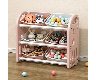 Streamdale 6-Bin Kids Toy Storage Organizer with Hdpe Shelf and Bins for Playroom