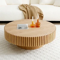 Round Wood Coffee Table - Modern Drum Design