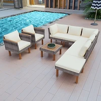 Streamdale 9-Piece Patio Furniture Set with Pe Wicker and Acacia Wood