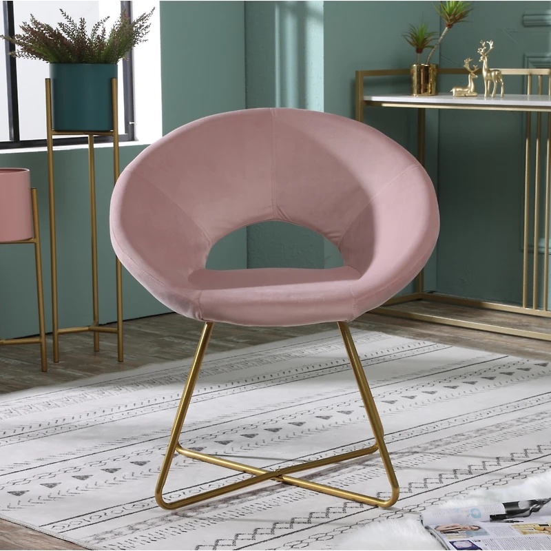 Simplie Fun Pink Silky Velvet Upholstered Accent Chair with Gold Tone Finished Base