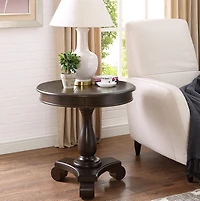 Streamdale Round Wood Pedestal Side Table, Espresso