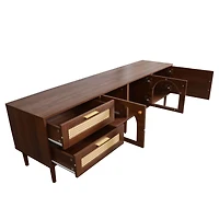 Streamdale Multifunctional Tv Stand with Rattan Drawers and Ample Storage
