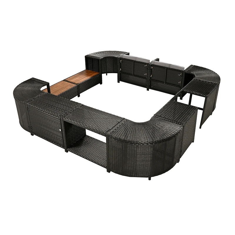 Streamdale Versatile Patio Furniture Lounge Sofa Set with Storage, Grey Rattan