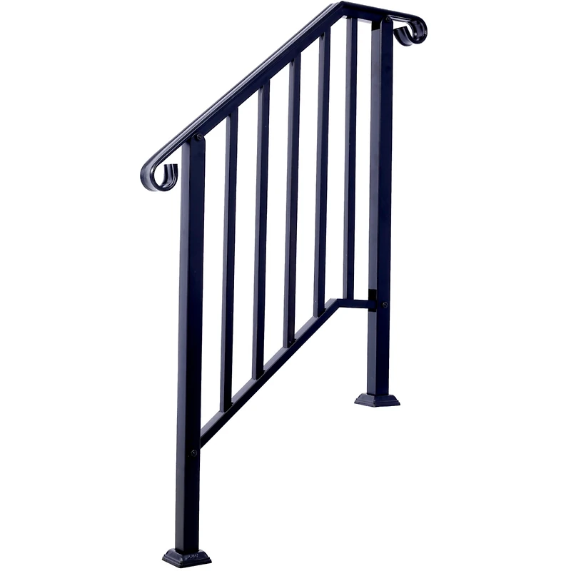 Streamdale Durable Steel Pipe 3-Step Handrail for Concrete Steps, Black
