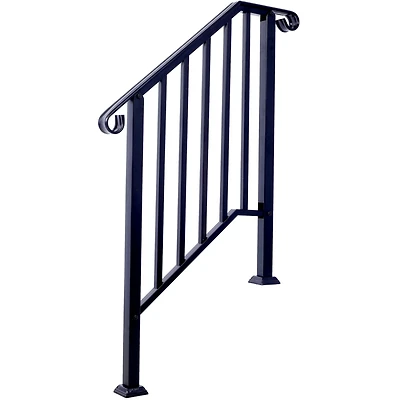Streamdale Durable Steel Pipe 3-Step Handrail for Concrete Steps, Black