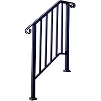 Streamdale Durable Steel Pipe 3-Step Handrail for Concrete Steps, Black