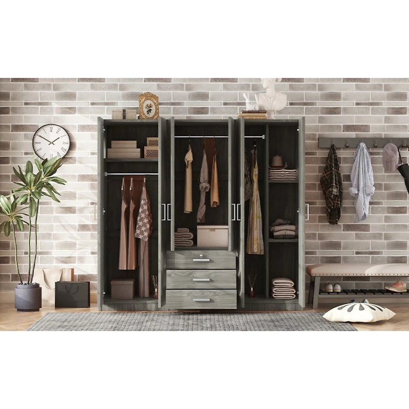 Streamdale 6-Doors Wooden Wardrobe Storage for Bedroom, with Big Drawers, White