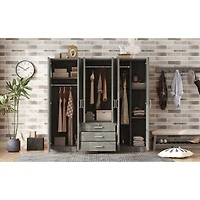 Streamdale 6-Doors Wooden Wardrobe Storage for Bedroom, with Big Drawers, White