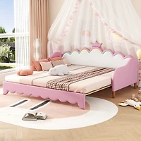 Streamdale Furniture Extendable Princess Daybed with Crown Headboard and Led Lights