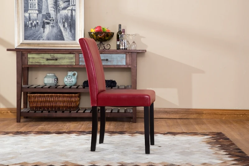 Streamdale Style Solid Wood Leatherette Padded Parson Chair, Red, Set of 2