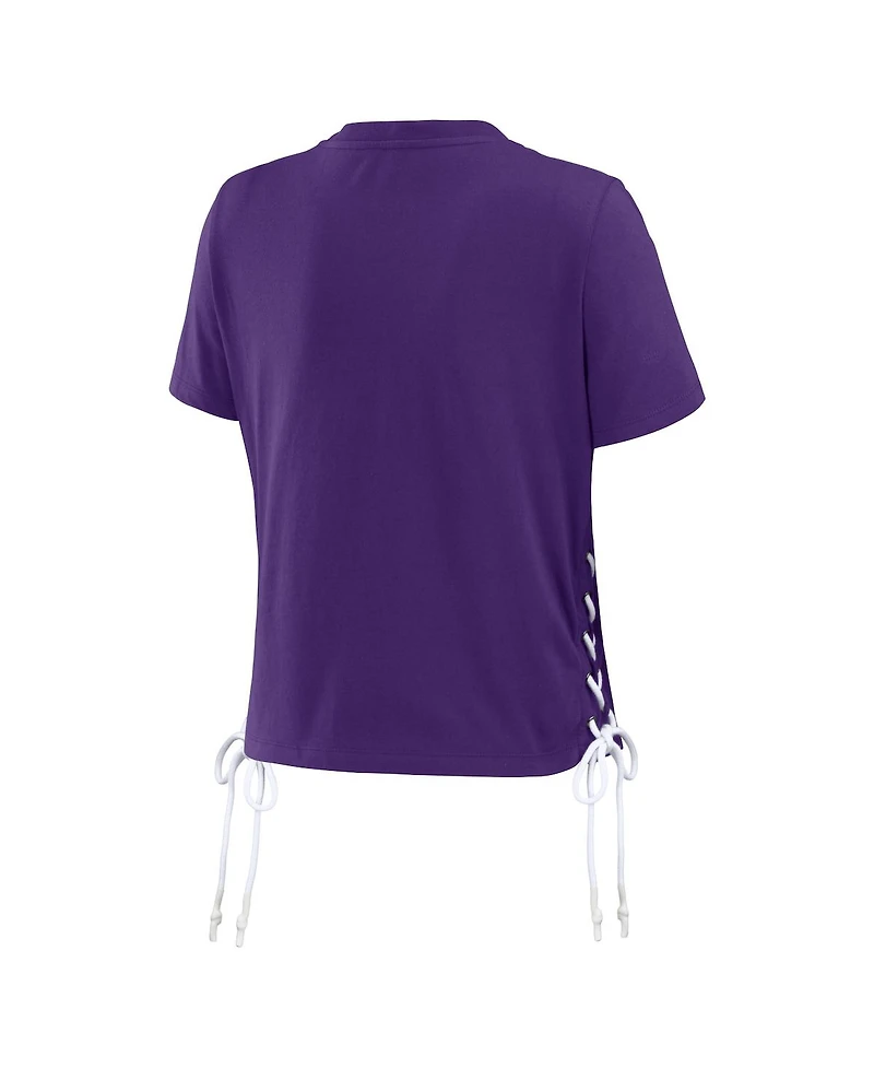 Wear by Erin Andrews Women's Purple Minnesota Vikings Lace Up Side Modest Cropped T-Shirt