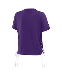 Wear by Erin Andrews Women's Purple Minnesota Vikings Lace Up Side Modest Cropped T-Shirt