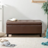 Streamdale Modern Pu Leather Upholstered Storage Ottoman Bench with Birch Legs