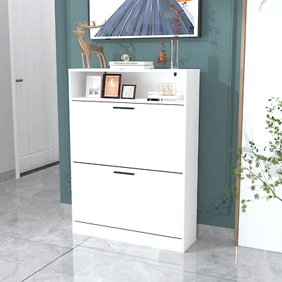Versatile Flip-Top Shoe Cabinet Adjustable Storage, Durable Mdf Construction