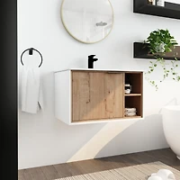 Modern Wall-Mounted Vanity with Soft-Close Door, Ceramic Sink, and Metal Handle
