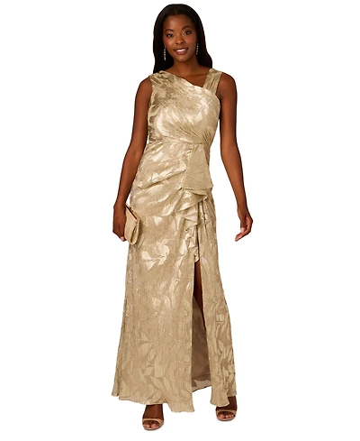 Adrianna Papell Women's Asymmetric Metallic-Print Mermaid Gown