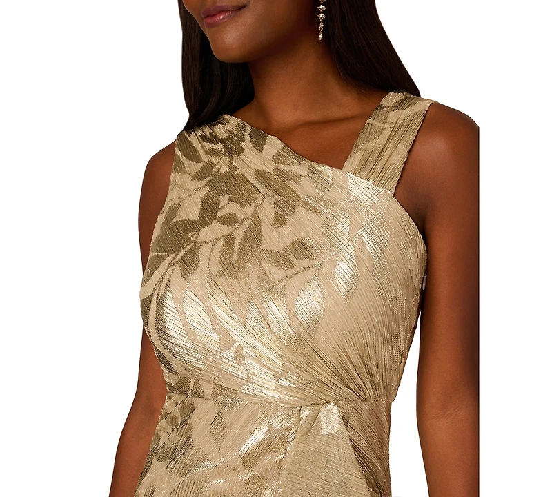 Adrianna Papell Women's Asymmetric Metallic-Print Mermaid Gown