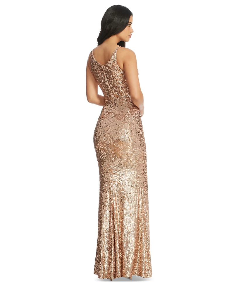 Dress the Population Women's Iris Sequined Side-Slit Gown