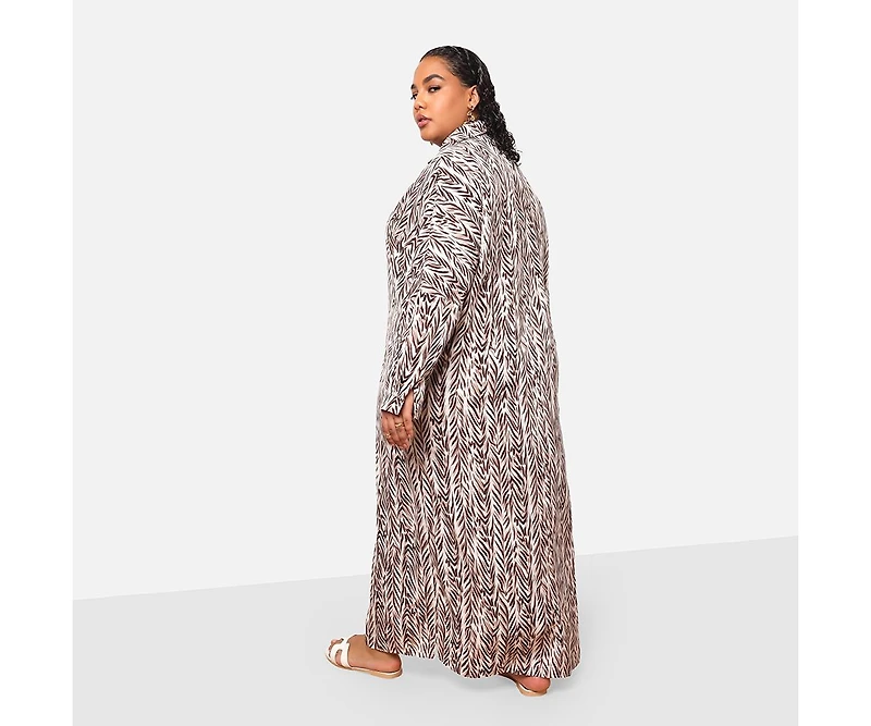 Rebdolls Plus Size Isha Bamboo Print Button Front Maxi Shirt Dress