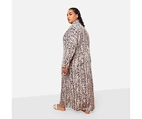 Rebdolls Plus Size Isha Bamboo Print Button Front Maxi Shirt Dress