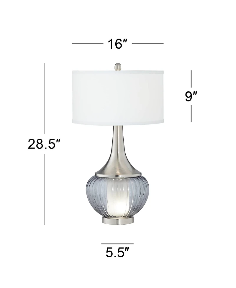 360 Lighting Courtney Modern Table Lamp 28 1/2" Tall Fluted Smoked Glass with Nightlight White Linen Drum Shade for Bedroom Living Room Nightstan