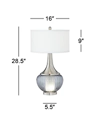 360 Lighting Courtney Modern Table Lamp 28 1/2" Tall Fluted Smoked Glass with Nightlight White Linen Drum Shade for Bedroom Living Room Nightstan