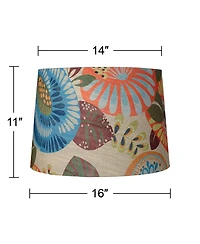 Springcrest Collection Set of 2 Drum Lamp Shades Multi Color Tropic Floral Medium 14" Top x 16" Bottom x 11" Slant Spider with Harp and