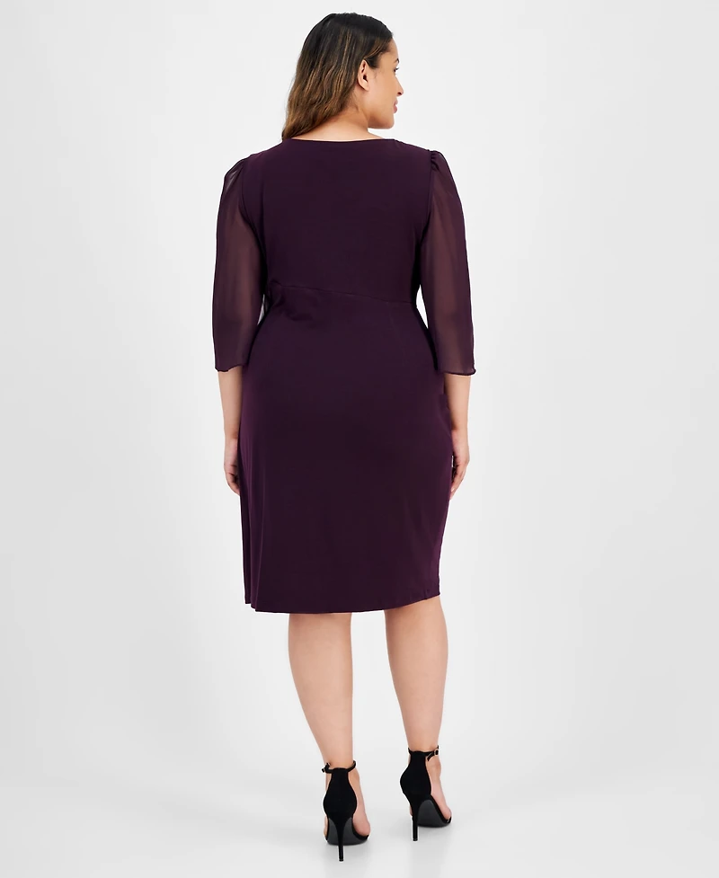 Connected Plus Chiffon-Sleeve Sheath Dress