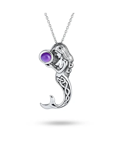 Bling Jewelry Nautical Translucent Color Changing Cz Celtic Knot Siren Mermaid Pendant Necklace Sterling Silver