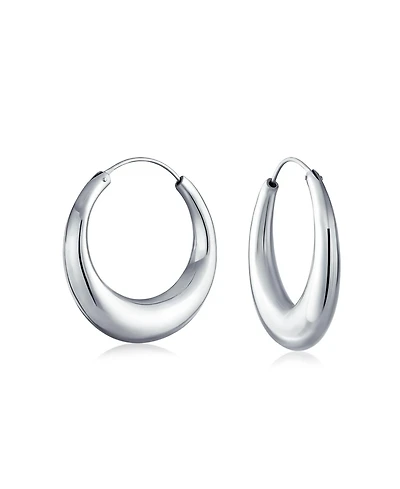 Simple Plain Circle Crescent Tapered Tube Hollow Puff Tube Round Hoop Earrings .925 Sterling Silver Endless 1.25 Inch