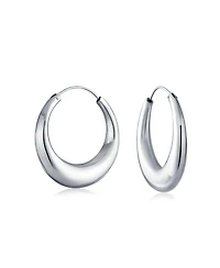 Simple Plain Circle Crescent Tapered Tube Hollow Puff Tube Round Hoop Earrings .925 Sterling Silver Endless 1.25 Inch
