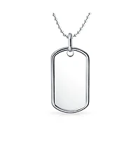 Bling Jewelry Large Army Military Dog Tag Long Bead Ball Chain Pendant Necklace Sterling Silver
