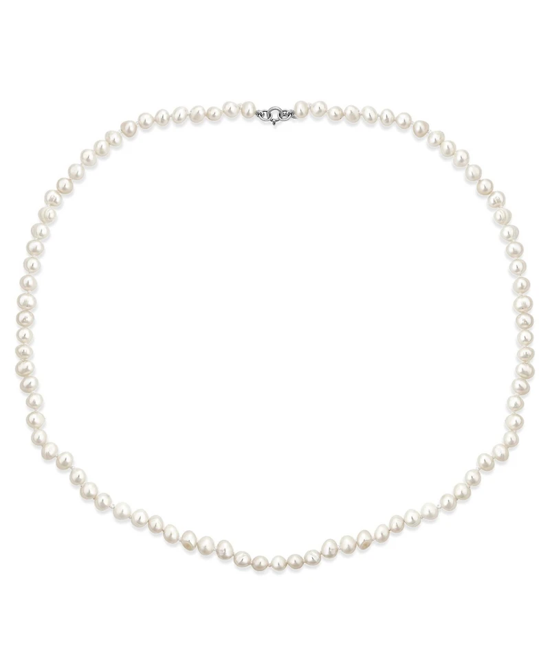 Bling Jewelry White Hand Knotted Freshwater Cultured Pearl Strand Necklace 18" Stretch Bracelet Ball Earrings 6MM 3PCS Jewelry Set