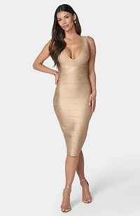 Bebe Women's Foiled Bandage Metallic Dress