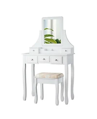 Sugift Makeup Vanity Set with Mirror and Cushioned Stool