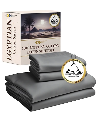 California Design Den Certified Luxury 100% Egyptian Cotton Sheets, Full Sheets for Bed, 4 Piece Deep Pocket Bed Set, Sateen Cooling
