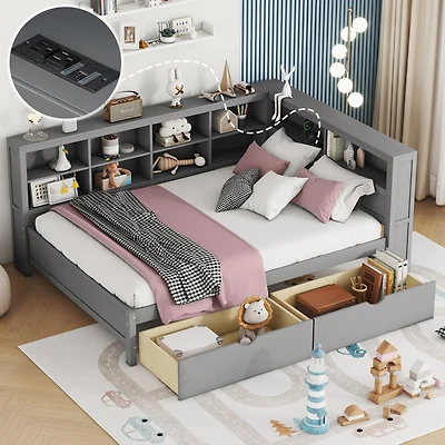 Streamdale White Full DayBed with Drawers & Usb Charging