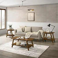 Streamdale Mid-Century Modern Wood Shelf 3-Piece Coffee Table Set, Walnut Finish