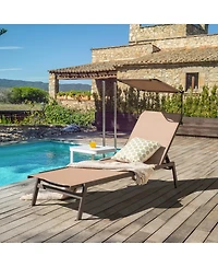 Slickblue Outdoor Chaise Lounge Chair with Sunshade and 6 Adjustable Position-Brown