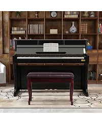 Pu Leather Solid Wood Piano Bench Padded Double Duet Keyboard Seat Storage