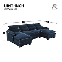 Mondawe 109.8x55.9" Modern U-shaped Sectional Sofa with Waist Pillows,6-seat Upholstered Symmetrical Sofa Furniture,Sleeper Sofa Couch with Chaise Lou