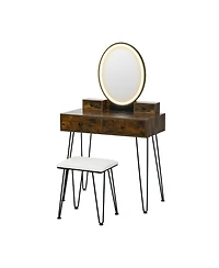 Sugift Vanity Table Set with 3-Color Lighted Dimmable Mirror
