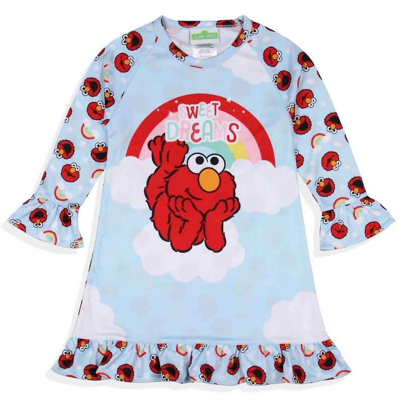 Sesame Street Toddler Girls Elmo Sweet Dreams Long-Sleeve Raglan Nightgown Sleepwear