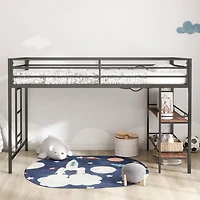 Adam junior twin loft bunk black with Cinnamon wood shelf