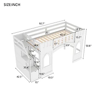 Streamdale Twin Loft Bed with Storage Staircase and Window, White